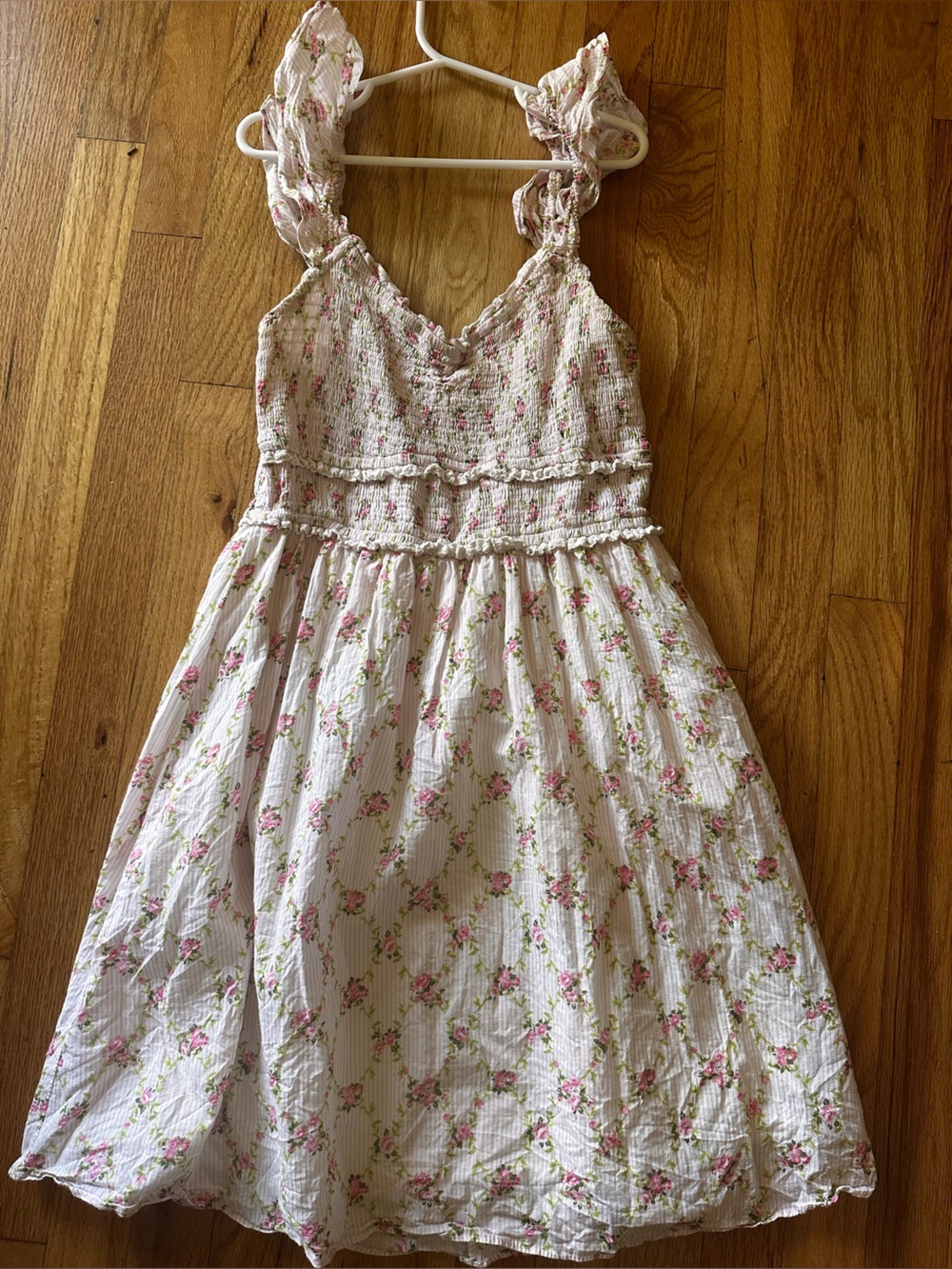 Girls Cream Floral Summer Dress with Pink Roses